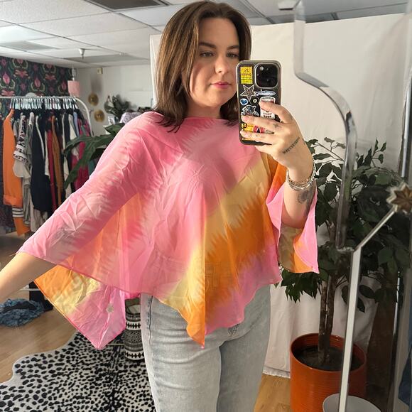 Y2k Poncho Pink Yellow Size One Size - Picture 2 of 5